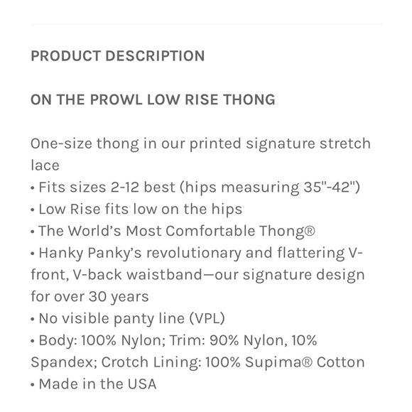 Hanky Panky NWT On the Prowl Low rise thong SZ 2-12 - Picture 3 of 3